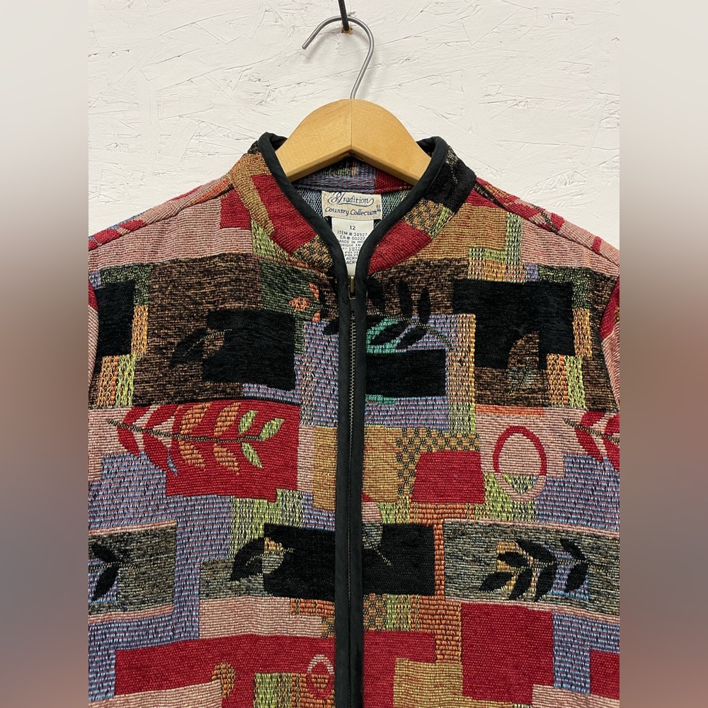 Vintage 90s Colourful Tapestry Jacket, Size 12, Nature